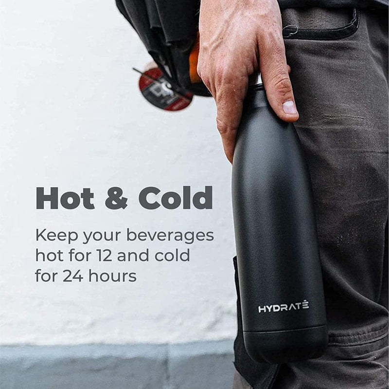 Super Insulated Stainless Steel Water Bottle 500ml Carbon Black Bpa Free-Kettlebell Kings