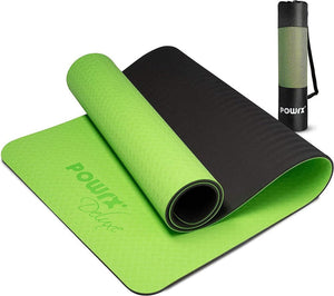 POWRX Yoga Mat 3-layer Technology incl. Carrying Strap + Bag | Excersize mat for workout-Sports & Outdoors-Powrx-Green-Kettlebell Kings