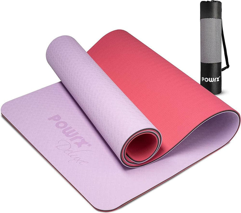POWRX Yoga Mat 3-layer Technology incl. Carrying Strap + Bag | Excersize mat for workout