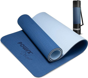 POWRX Yoga Mat 3-layer Technology incl. Carrying Strap + Bag | Excersize mat for workout-Sports & Outdoors-Powrx-Light Blue-Kettlebell Kings